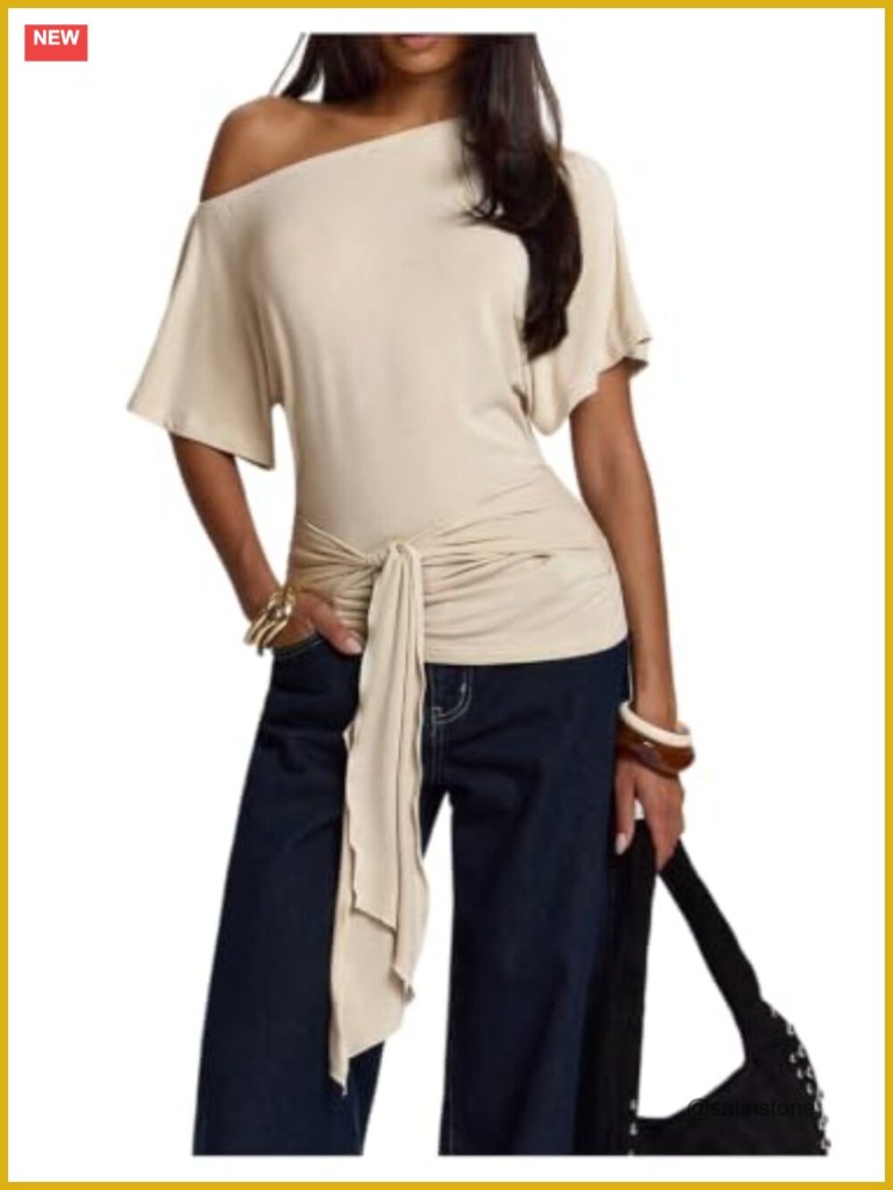Off Shoulder Tie Knot Half Sleeve T Shirt Fitted Pullover Top